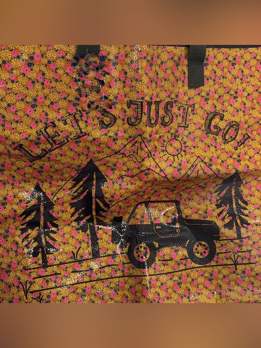 Natural Life Yellow Floral Graphic Tote  “Let’s Just Go!”